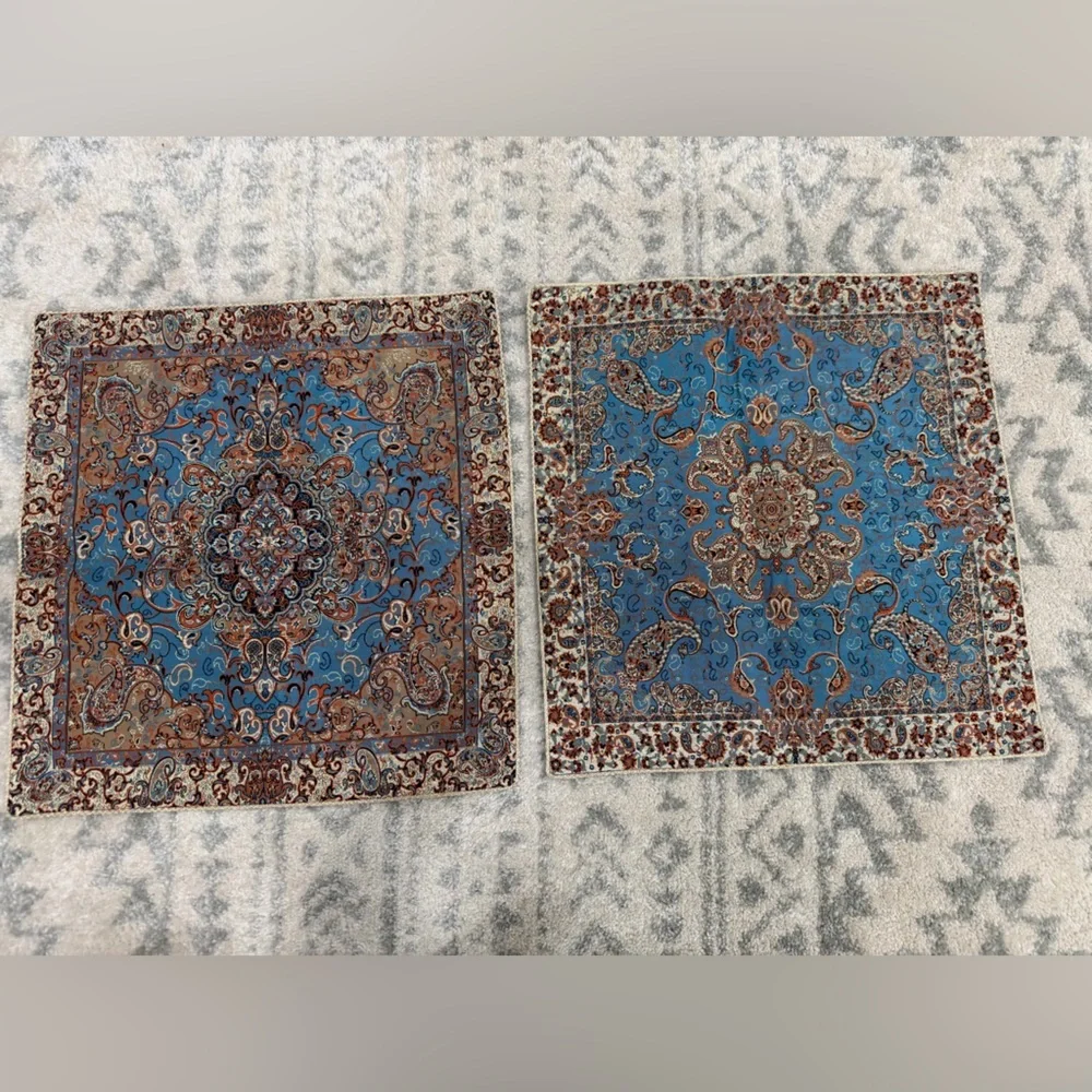 Persian Termeh Pillow Covers Pair Blue Paisley Isfahan Iran New